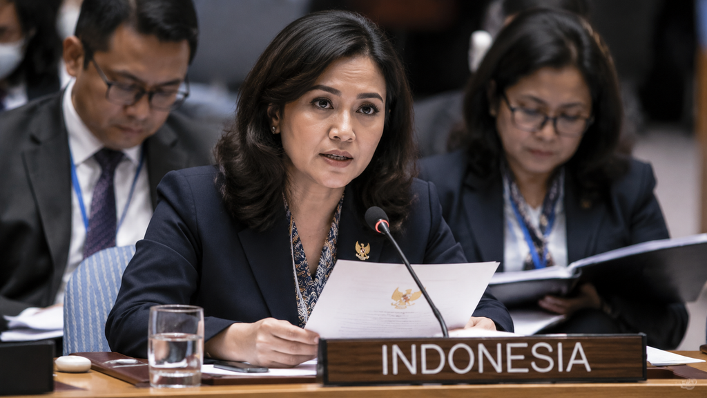 Diplomat PTRI New York membacakan naskah resmi hak jawab Indonesia dalam sesi penutupan debat umum.